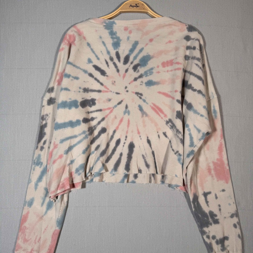 Love Vintage Tie Dye Waffle Knit Cropped Top Pink Blue Gray Boxy Thermal XL